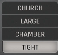 Reverb preset selector showing Church, Large, Chamber and Tight